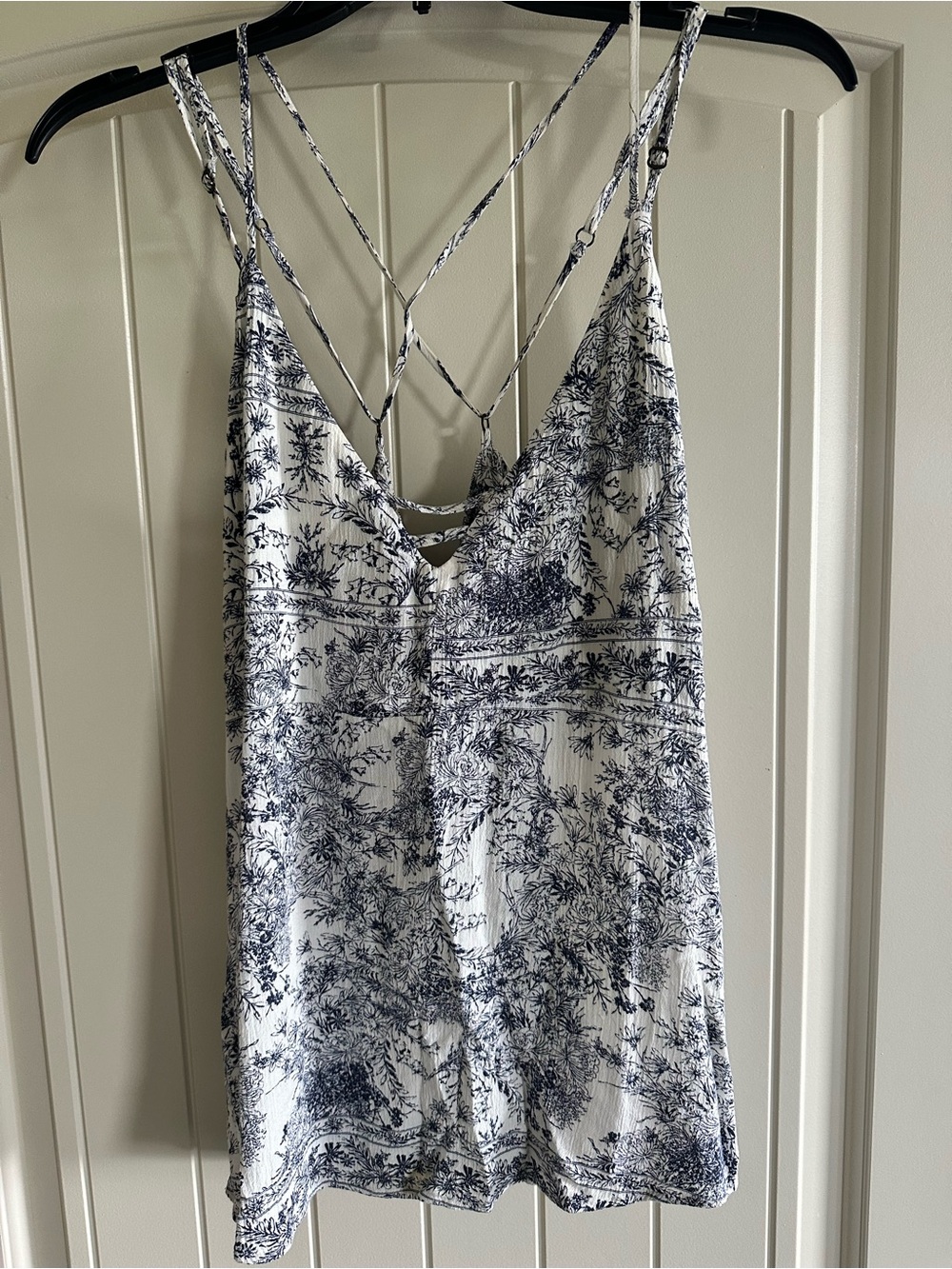 White and Navy Floral Strappy Cami